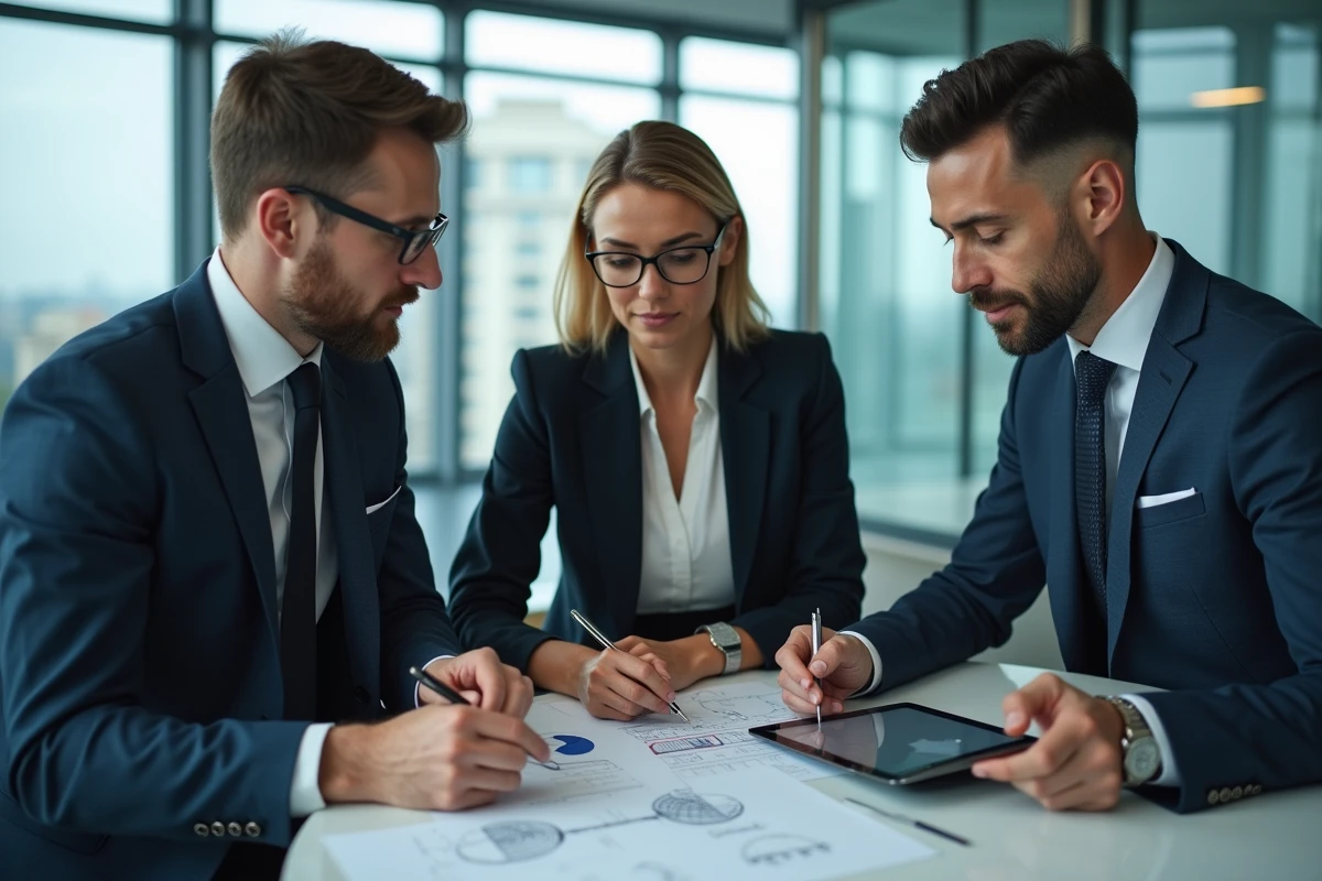 Groupe de professionnels en réunion dans un bureau moderne
