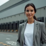 Femme devant un entrepôt de mode en ligne symbolisant l'univers de la marque Zalando et son histoire