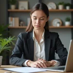 Femme professionnelle en formation en ligne dans un bureau moderne