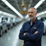 Superviseur d'usine automobile en tenue de travail dans une usine moderne